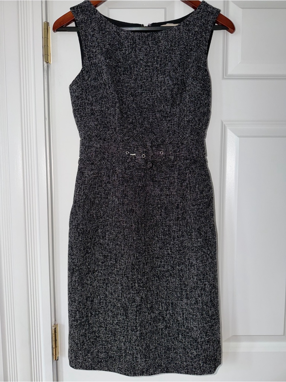 Banana Republic Sleeveless Tweed Midi Dress in Heathered Gray with Pockets